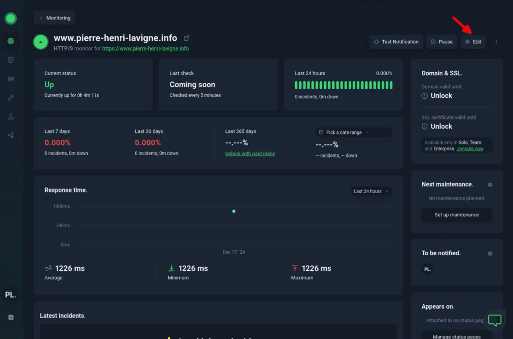 Capture d’écran d'un site surveillé