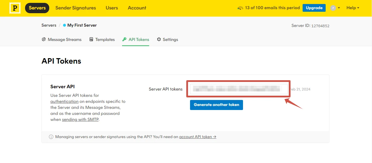 PostMark Server Panel API Token
